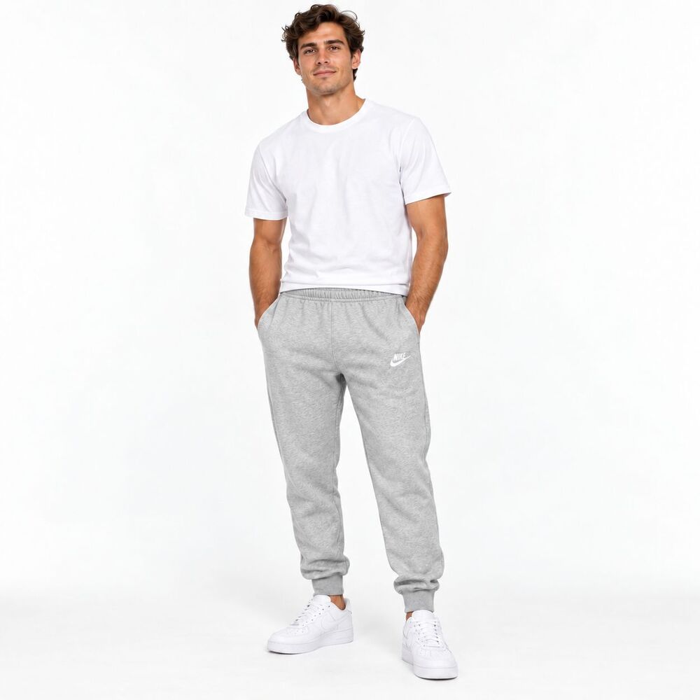 Nike Mens Fleece Jogger Sweatpants L Gray Embroidered Swoosh Drawstring